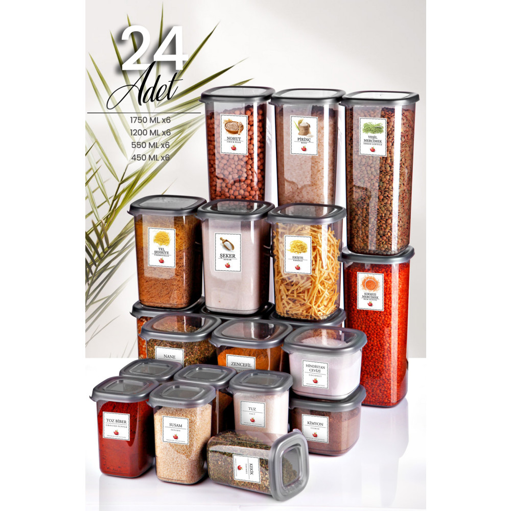 Kitchen Life 24lü Etiketli Modernity Kare Erzak Saklama Kabı Seti (1750ml x6 - 1200ml x6 - 550ml x6 - 450 x6 ) Saklama Kapları Fiyatı