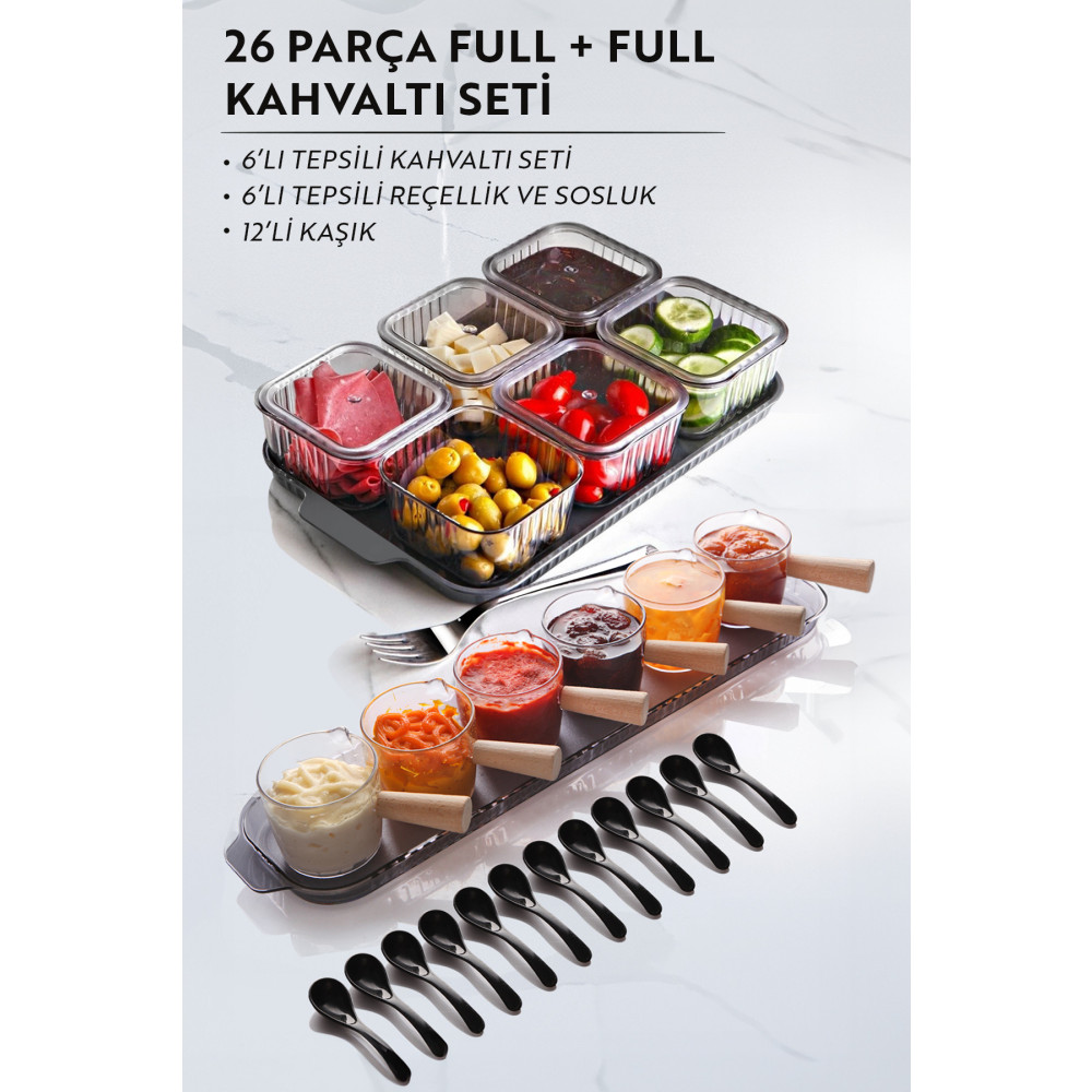 Kitchen Life 26 Parça Full Sunum Kahvalatı Seti (6 1 KAHVALTILIK 6 1 AHŞAP SAPLI REÇELLİK SOSLUK X12 KAŞIK) Kahvaltı Takımı Fiyatı