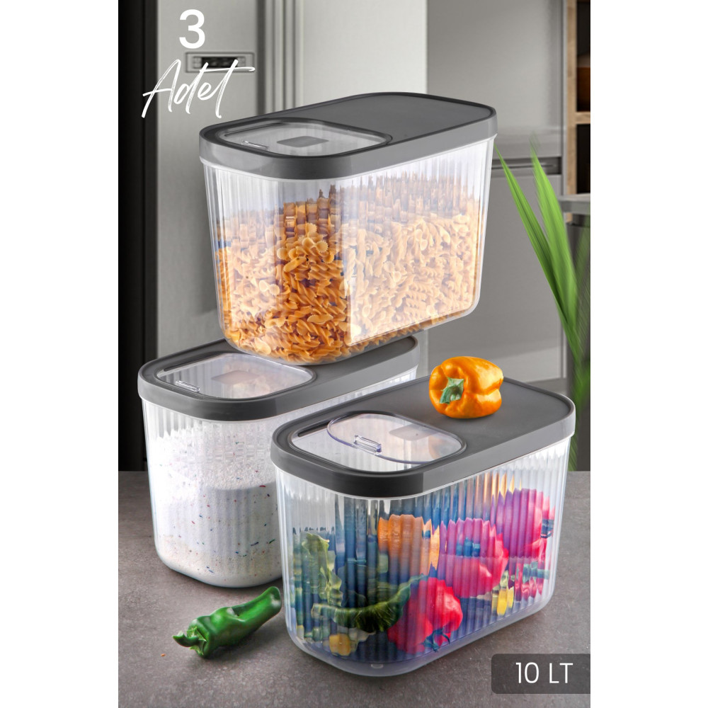 Kitchen Life 3lü 10 Litre Çizgili Erzak Bakliyat Saklama Kabı -kayar Kapaklı Deterjan Tablet Saklama Kutusu Saklama Kapları Fiyatı
