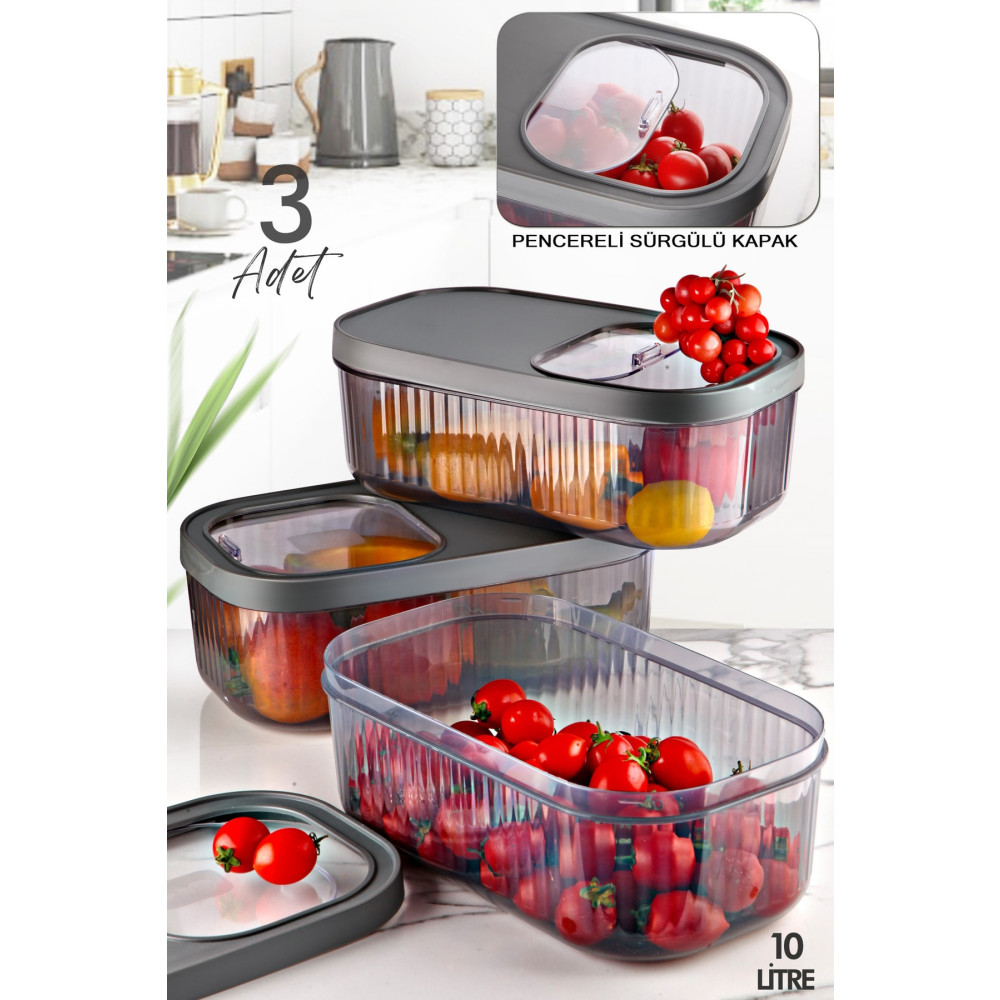 Kitchen Life 3lü Etiketli 5 Litre Deterjan Tablet Saklama Çizgili Kutusu- Kayar Kapaklı Erzak Bakliyat Kabı Saklama Kapları Fiyatı