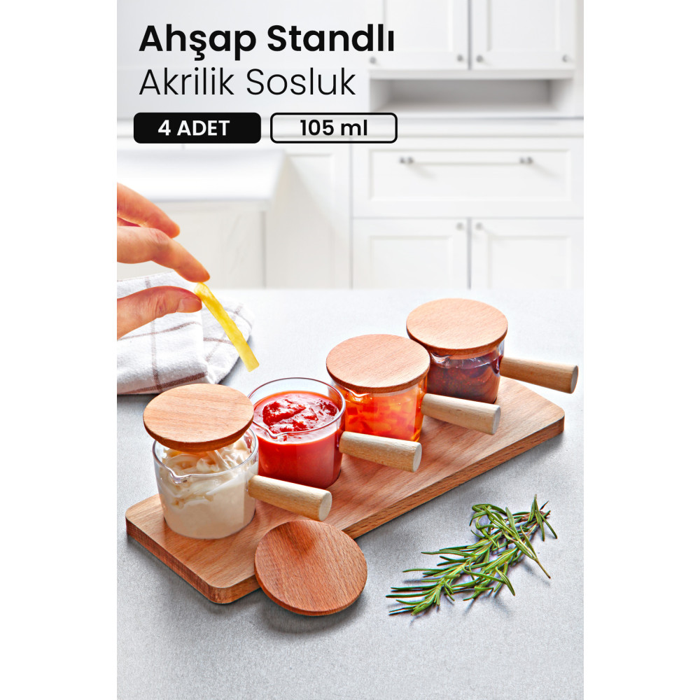 Kitchen Life 4 Adet Ahşap Kapaklı Standlı Reçellik Sosluk Sofra Sunum Kahvaltı seti 80 ml Kahvaltı Takımı Fiyatı