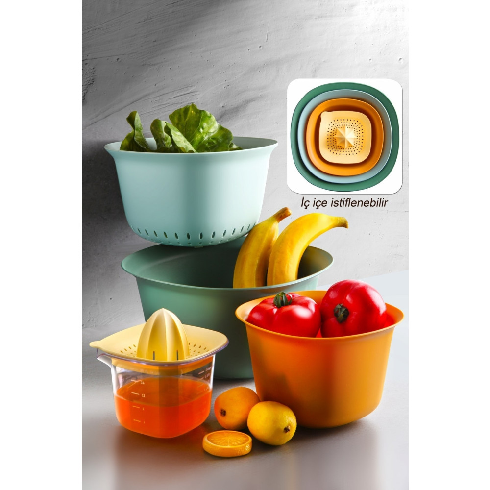 Kitchen Life 5li Aura Profesyonel Hazırlık Seti - Karıştrıma Kasesi Süzgeç Limon Sıkacağı Seti - Süzgeci 3200 Ml Saklama Kapları Fiyatı