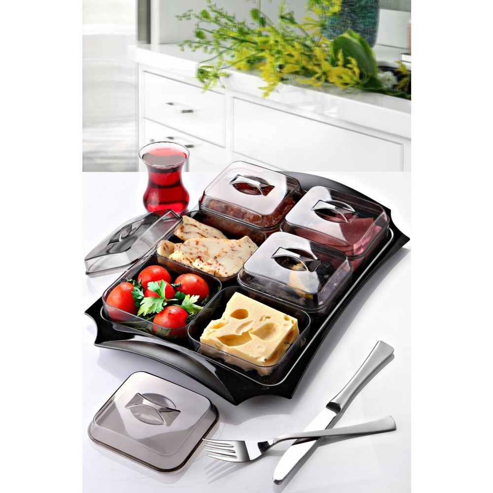 Kitchen Life 6lı Büyük Boy Tepsili Kare Bölmeli Kapaklı Kahvaltılık Seti - Hazır Tepsili Kahvaltı Seti Saklama Kapları Fiyatı