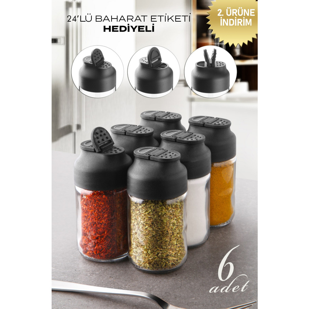 Kitchen Life 6lı Çift Kapaklı Mini Twice Cam Baharatlık Seti - Tuzluk Biberlik Baharat Setleri & Baharatlıklar Fiyatı