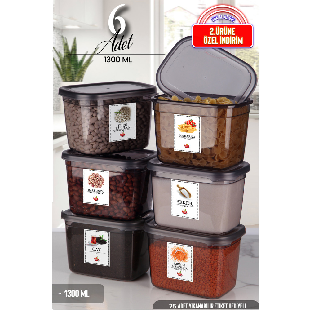 Kitchen Life 6lı Etiketli Moly Dikdörtgen Saklama Kabı Seti 1300ml Kapaklı Kahvaltılık - Çoklu Set Yapılabilen Saklama Kapları Fiyatı