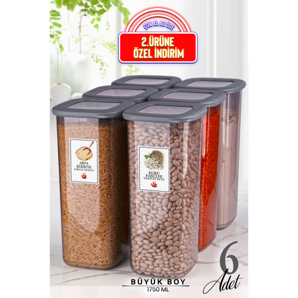 Kitchen Life 6lı Etiketli Silikon Kapaklı Büyük Kare Erzak Saklama Kabı Seti 1750 ml - Hava Almaz Kapak Kavanoz Saklama Kapları Fiyatı