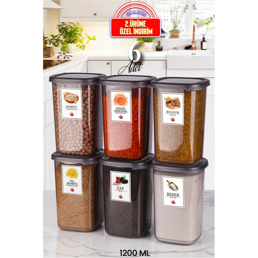 Kitchen Life 6lı Etiketli Square Kare Erzak Saklama Kabı Seti 1200 ml - Sert Kapaklı Düzenleyici Kavanoz Saklama Kapları Fiyatı