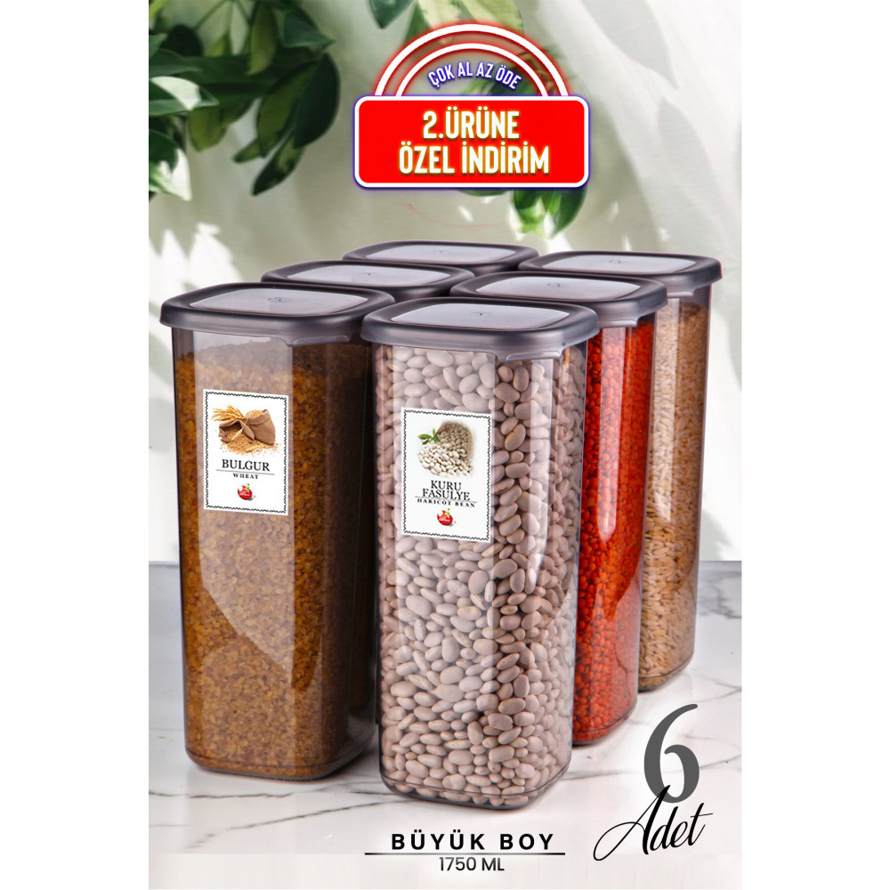 Kitchen Life 6lı Jumbo Boy Etiketli Square Kare Erzak Saklama Kabı Seti 1750 ml -sert Kapak Düzenleyici Kavanoz Saklama Kapları Fiyatı