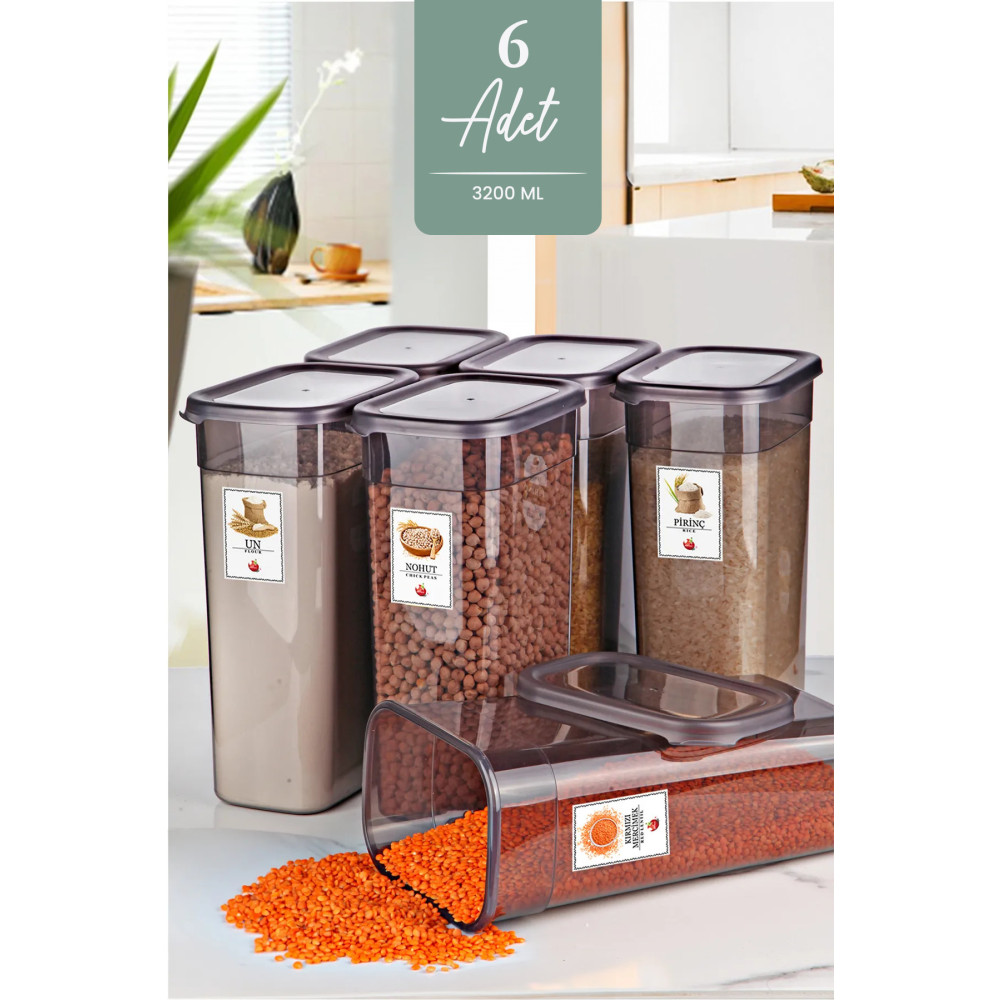 Kitchen Life 6lı Mega Boy Etiketli Dikdörtgen Erzak Saklama Kabı Seti 3200ml Çay Şeker Saklama Kabı 3.2 Litre Saklama Kapları Fiyatı