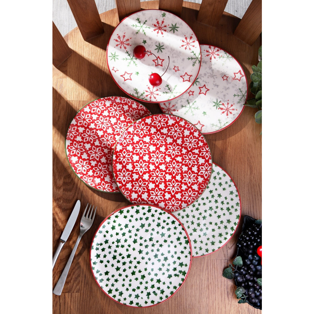 Kitchen Life 6lı Özel Tasarım Handmade 21cm Yılbaşı Pasta Tabak Seti - 6 Adet Yeni Yıl Serisi Pasta Tabak Seti Mutfak Gereçleri Fiyatı