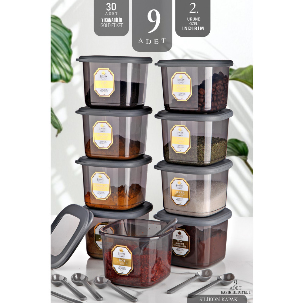 Kitchen Life 9lu Etiketli ve Kaşıklı Boly Kare Saklama Kabı Seti 550ml - Çoklu Set Yapılabilen Baharat Setleri & Baharatlıklar Fiyatı