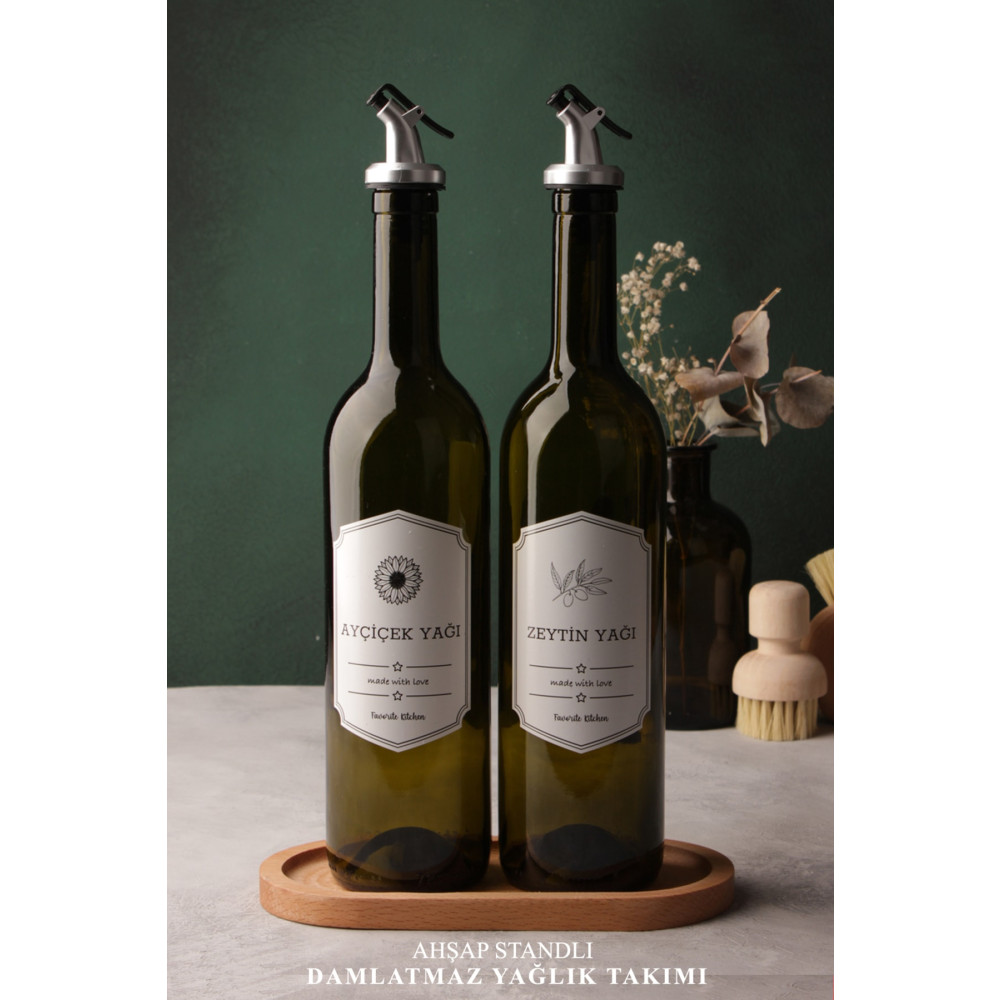 Kitchen Life Ahşap Standlı Amber 2li 750 Ml Zeytinyağı Sıvıyağ Şişesi - Ahşap Altlıklı Etiketli Cam Yağlık Seti Mutfak Gereçleri Fiyatı