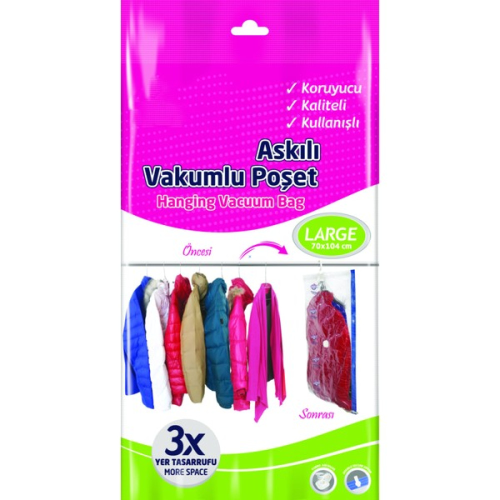 Kitchen Life Büyük Boy Askılı Vakumlu Poşet Hurç Seti 70X104 cm Jumbo Boy - Kilitli Kıyafet Yastık Yorgan Hurcu Hurç Fiyatı