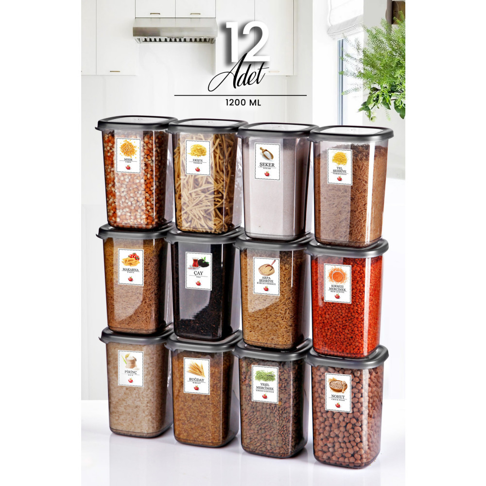 Kitchen Life Etiketli 12 Li Büyük Boy Square Kare Saklama Kabı Seti 1.2lt Antrasit Erzak Kavanoz Seti Saklama Kapları Fiyatı