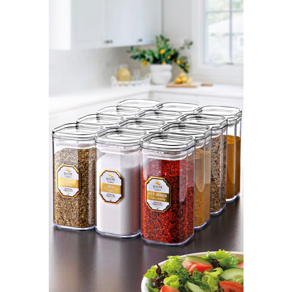 Kitchen Life Gold Etiketli 12li Akrilik Vakumlu Kare Baharatlık Seti 300 Ml -sızdırmaz Kapaklı Baharatlık Takımı Baharat Setleri & Baharatlıklar Fiyatı