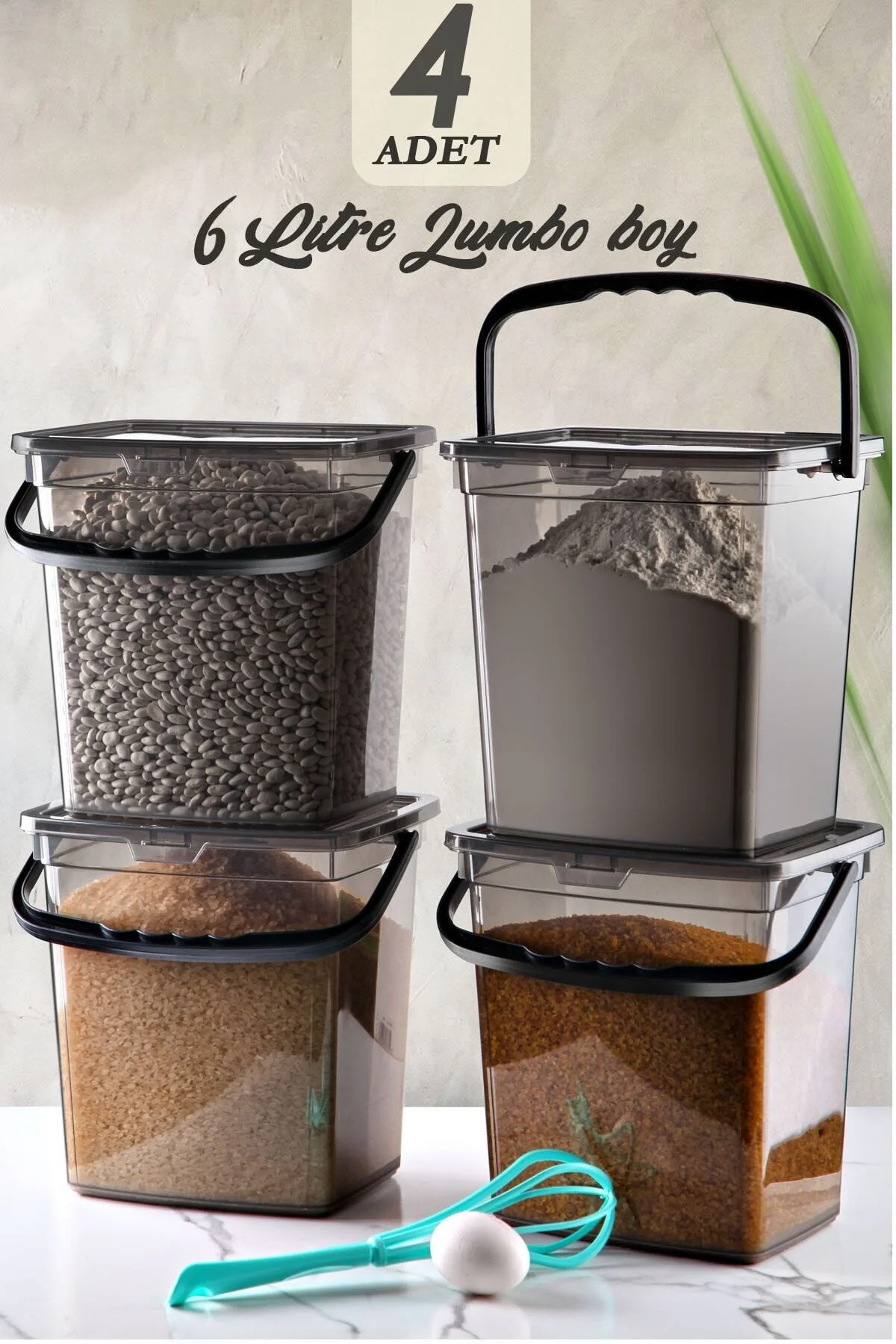Kitchen Life Mega Boy 4lü Kare Un Bakliyat Kabı ( 6 Litre ) - Kulplu Deterjanlık Saklama Kutusu Kabı 4 Adet" Eşya Saklama Kutusu Fiyatı