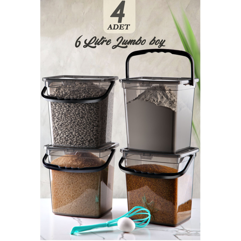 Kitchen Life Mega Boy 4lü Kare Un Bakliyat Kabı ( 6 Litre ) - Kulplu Deterjanlık Saklama Kutusu Kabı 4 Adet Eşya Saklama Kutusu Fiyatı