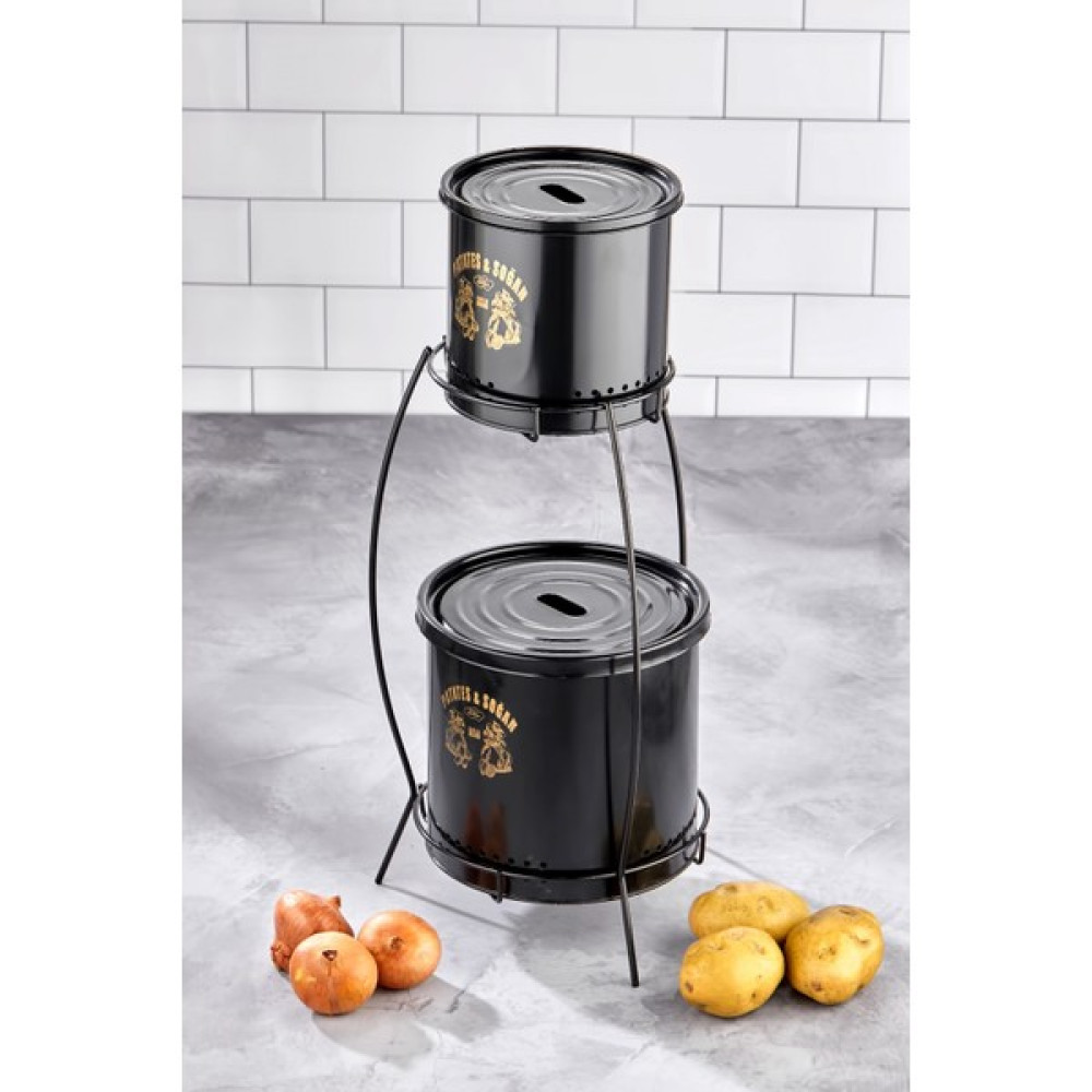 Kitchen Line 2 Katlı Ekonomik Boy Patates Soğan Saklama Kovası Kapaklı Standlı Metal Paslanmaz Saklama Kapları Fiyatı