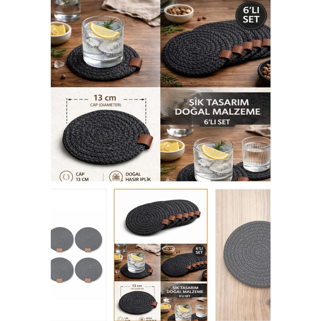 Kitchen Line Natural Luxe Hasır Bardak Altlığı 6’lı Set Fincan / Bardak / Kahve Takımı Fiyatı