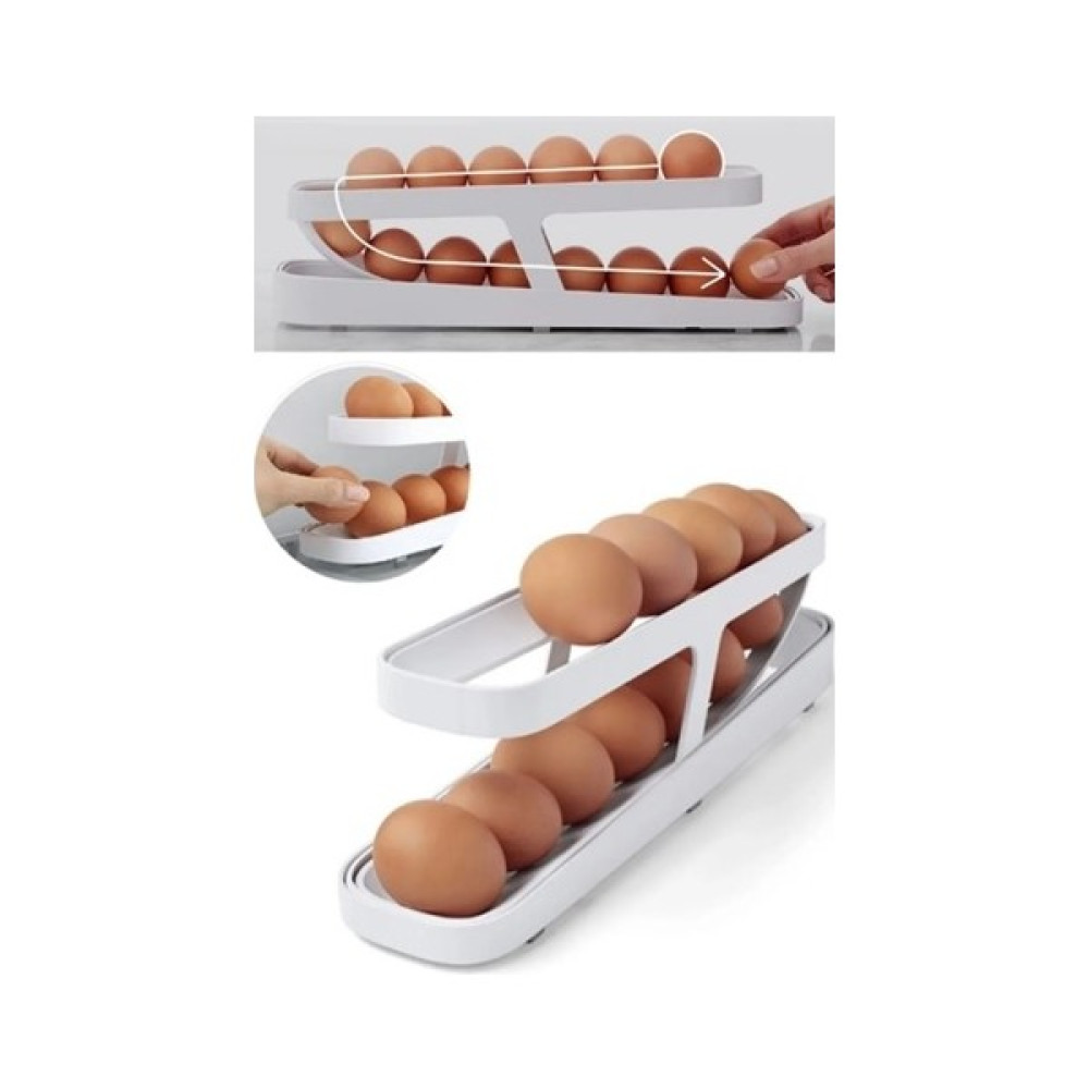 Kitchen Live 2 Katlı Otomatik Buzdolabı Yumurta Standı Yumurtalık Rafı Saklama Kabı Buzdolabı Organizeri - Beyaz Saklama Kapları Fiyatı