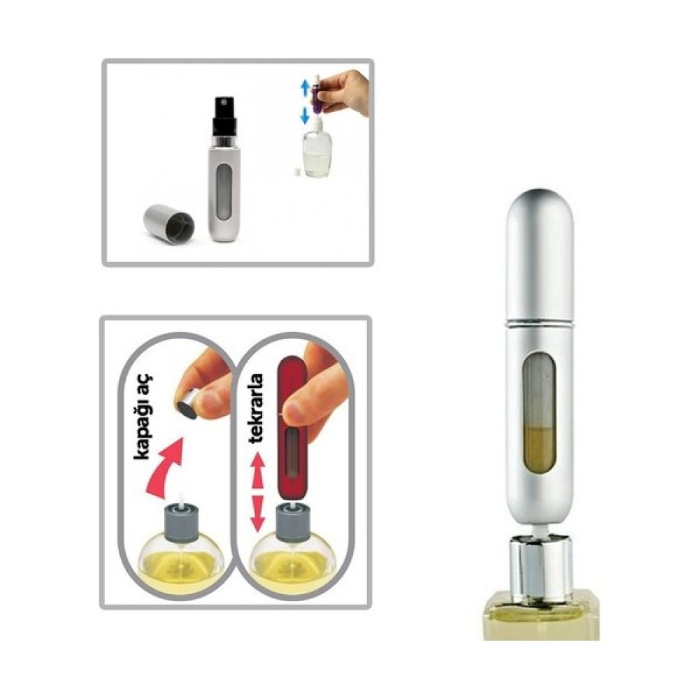 Kitchen Live Cep Parfüm Şişesi Atomizer Seyahat Parfüm Şişesi Cep Kolonya Şişesi 5 ml - Gümüş Hijyen ve Temizlik Fiyatı