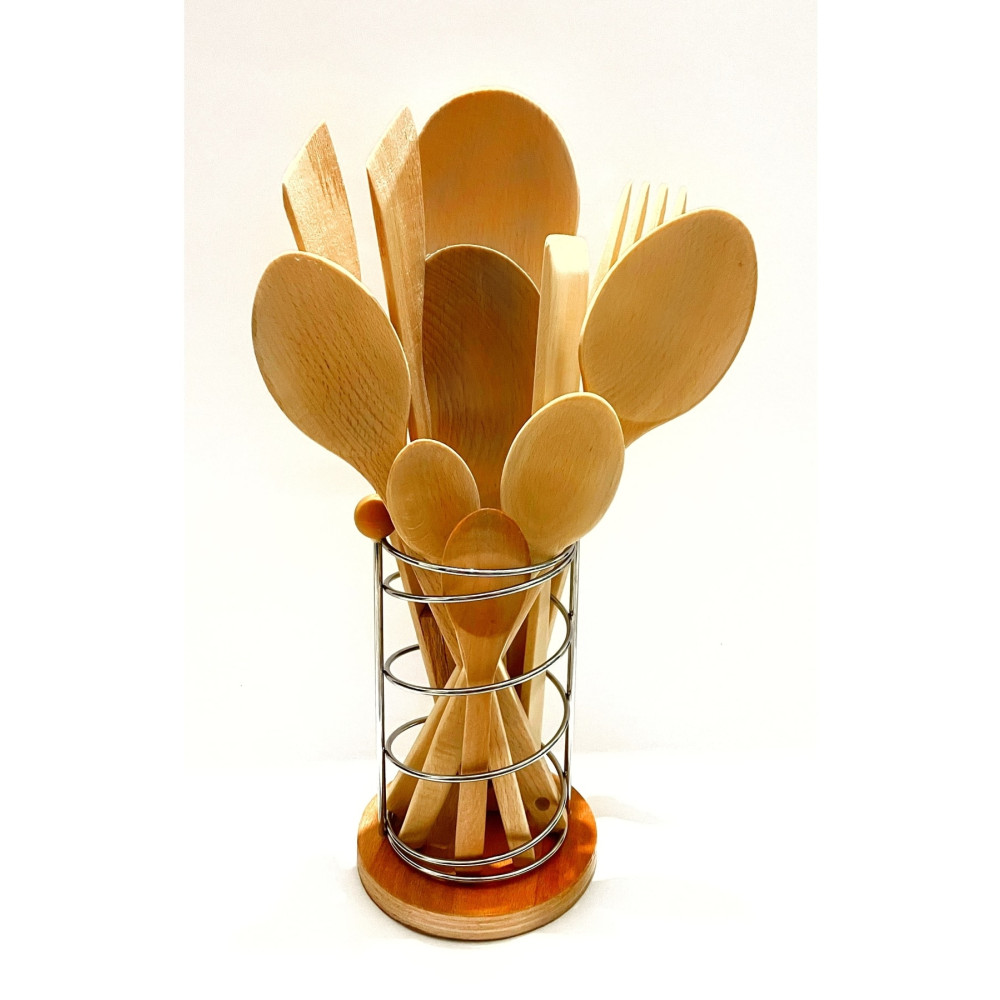 Kitchen Mania 11 Parça Yağlı Kayın Ahşap Kaşık Tahta Spatula Servis Kepçe Ağaç Çatal Maşa Seti-metal Standlı Çatal / Kaşık / Bıçak Takımları Fiyatı