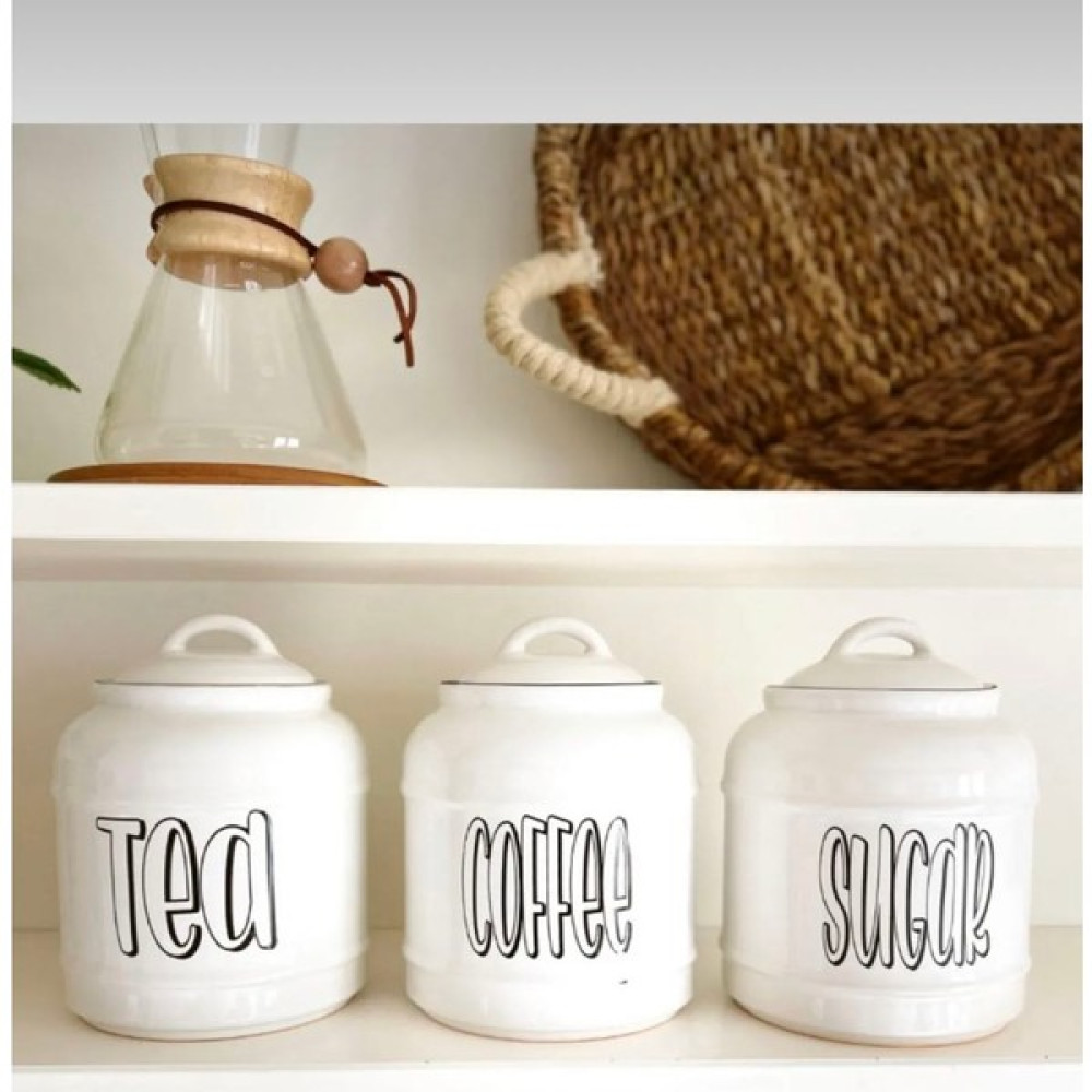 Kitchen Pembelia 3’lü Porselen 1400 ml Tea/coffee/sugar Kavanoz Seti Çay Kahve Şeker Kavanoz Set - Beyaz Saklama Kapları Fiyatı
