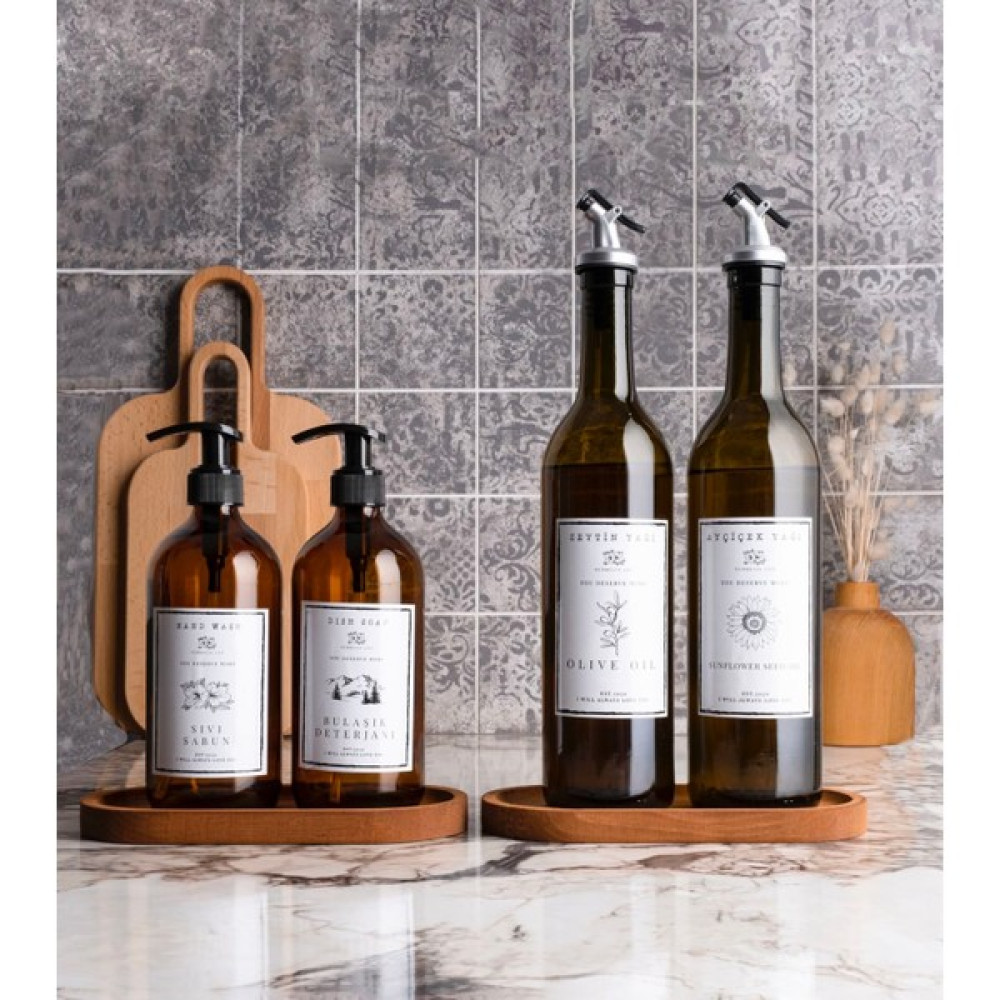 Kitchen Pembelia 6 Parça Ahşap Standlı 2'li Amber 750 ml Cam Yağlık Ahşap Standlı + 2'li Amber Cam 500 ml Sabunluk - Kahverengi Mutfak Gereçleri Fiyatı