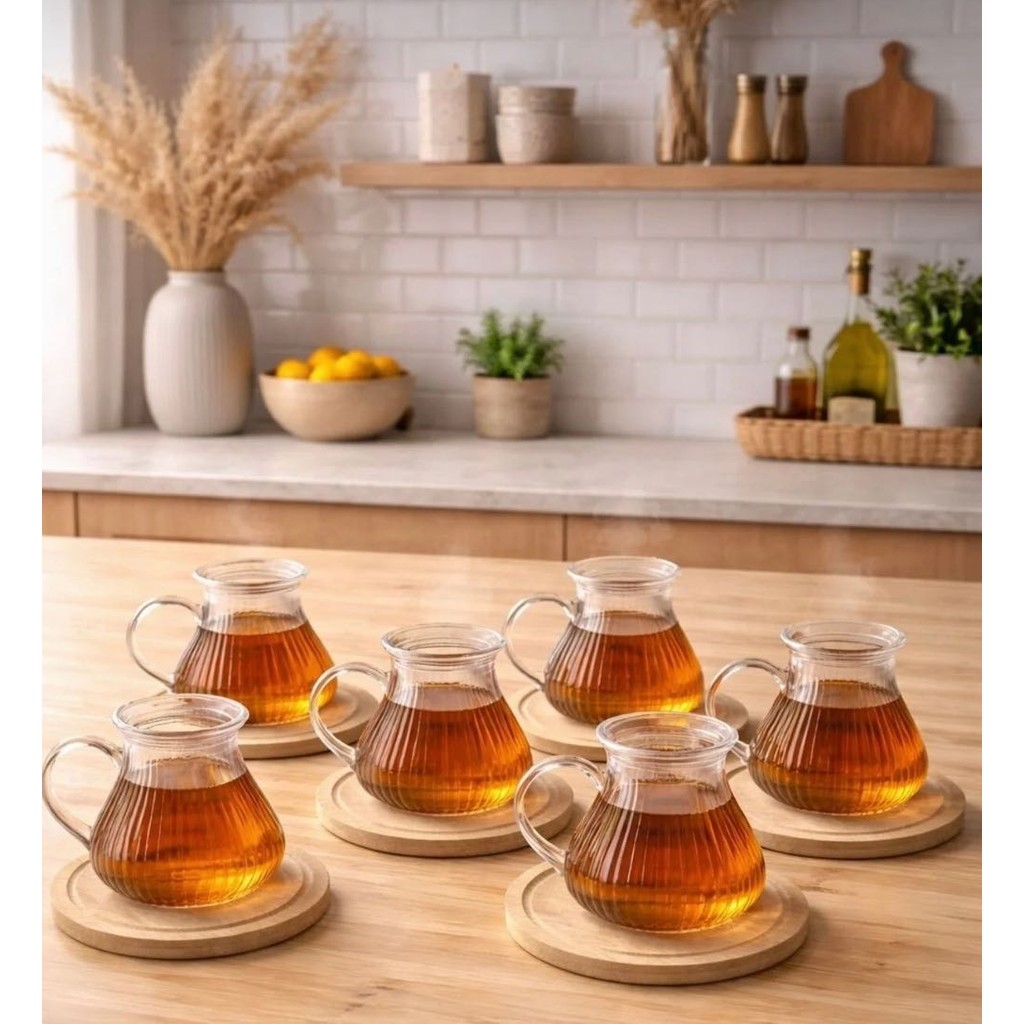 Kitchen Pembelia 6’lı Bambu Tabaklı Çay Bardağı Takımı Bambu Çay Tabaklı Çay Bardak Fincan Seti - Ahşap - Bej - 200 ml Fincan / Bardak / Kahve Takımı Fiyatı