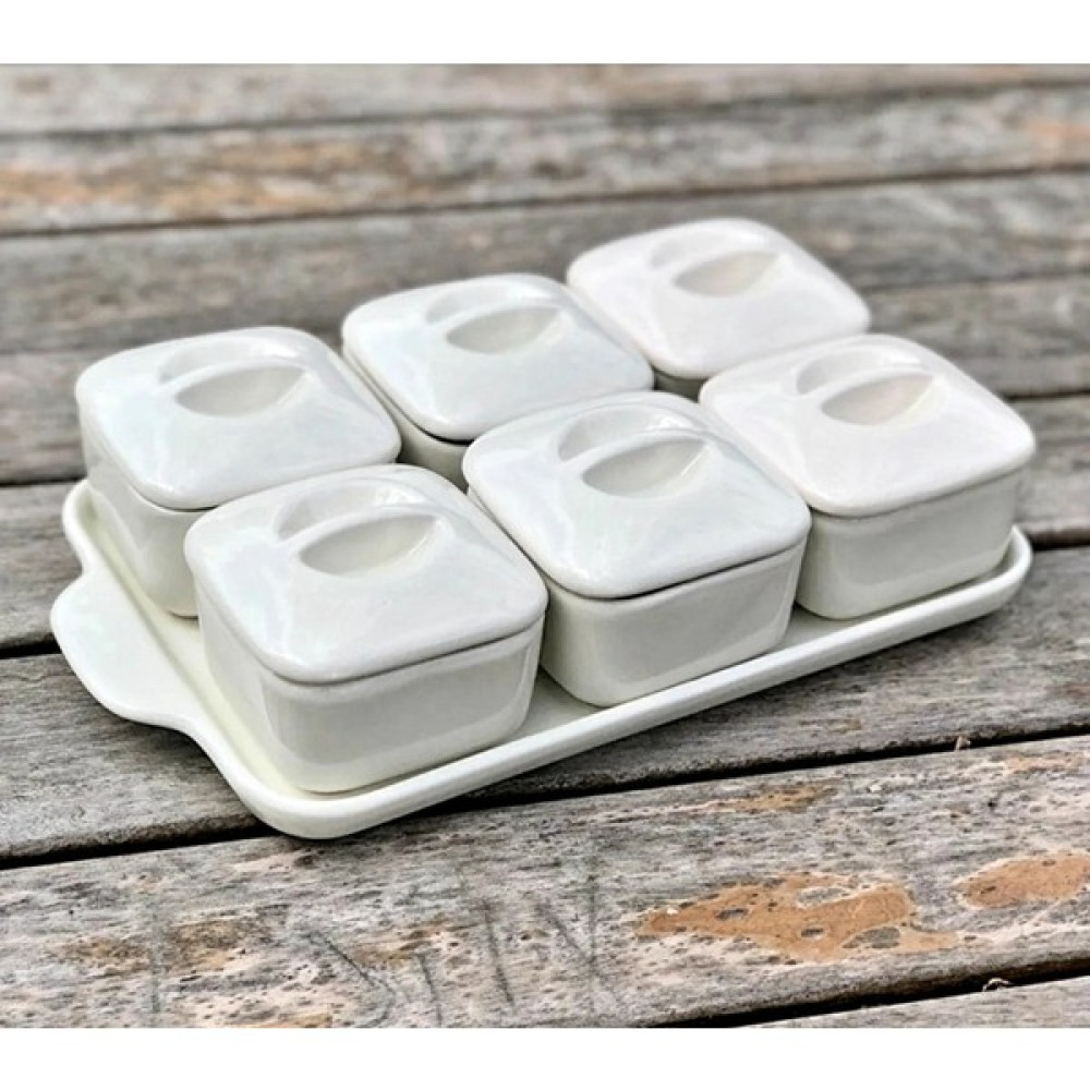 Kitchen Pembelia 6'lı Lüx Standlı ve Kapaklı Sunumluk Kahvaltılık Çerezlik - Beyaz Kahvaltı Takımı Fiyatı