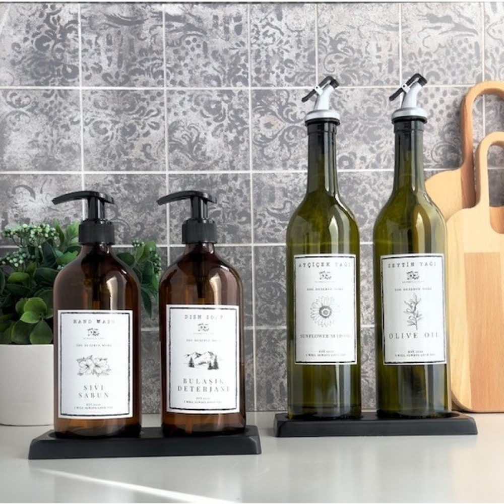 Kitchen Pembelia 6'lı Siyah Standlı 2'li Amber CAM750ML Yağdanlık 2'li Amber 500ML Sabunluk Set Mutfak Gereçleri Fiyatı