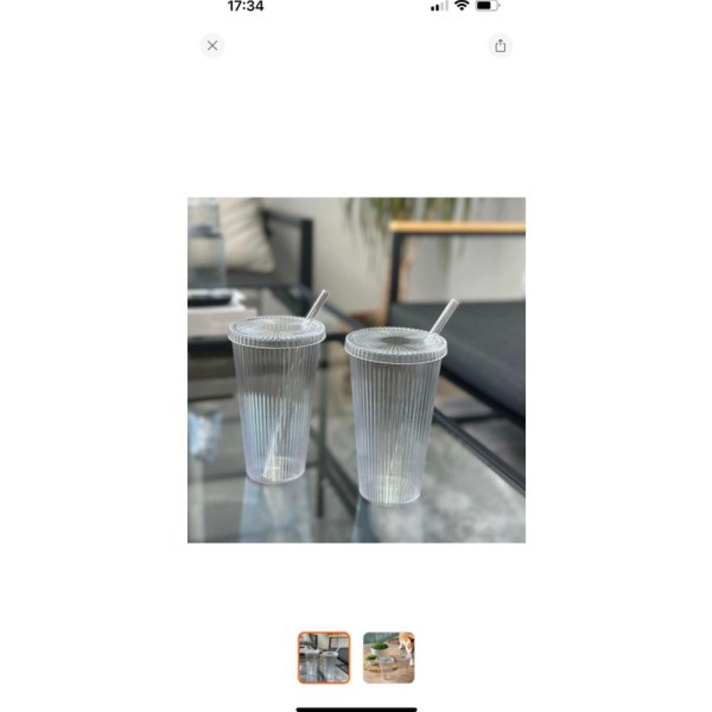 Kitchen Pembelia Cam Pipetli 2 Adet 600ML Isıya Dayanıklı Orgami Desen Kapaklı Pipetli Bardak Milkshake Meşrubat Bardağı - Şeffaf - 600 ml Fincan / Bardak / Kahve Takımı Fiyatı