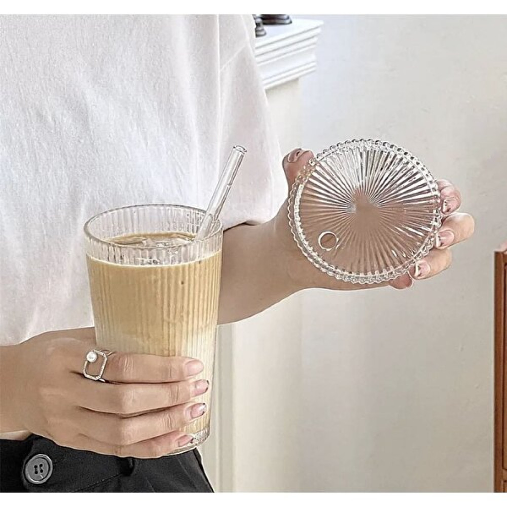 Kitchen Pembelia Cam Pipetli 600 ml Isıya Dayanıklı Orgami Desen Meşrubat Milkshake Bardağı - Şeffaf Fincan / Bardak / Kahve Takımı Fiyatı