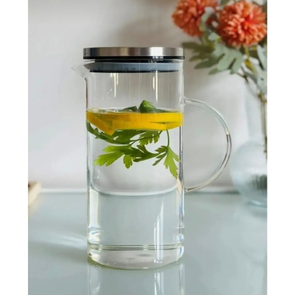 Kitchen Pembelia Metal Paslanmaz Kapaklı Borosilikat Cam 1200CC Sürahi - 1,2 L Sürahi Fiyatı