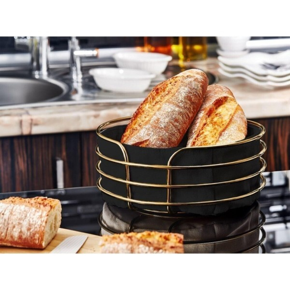 Kitchen Store Kitchen Store Metal Ekmeklik Gold Şeritli Siyah Kumaş Yuvarlak Ekmek Sepeti Saklama Kapları Fiyatı