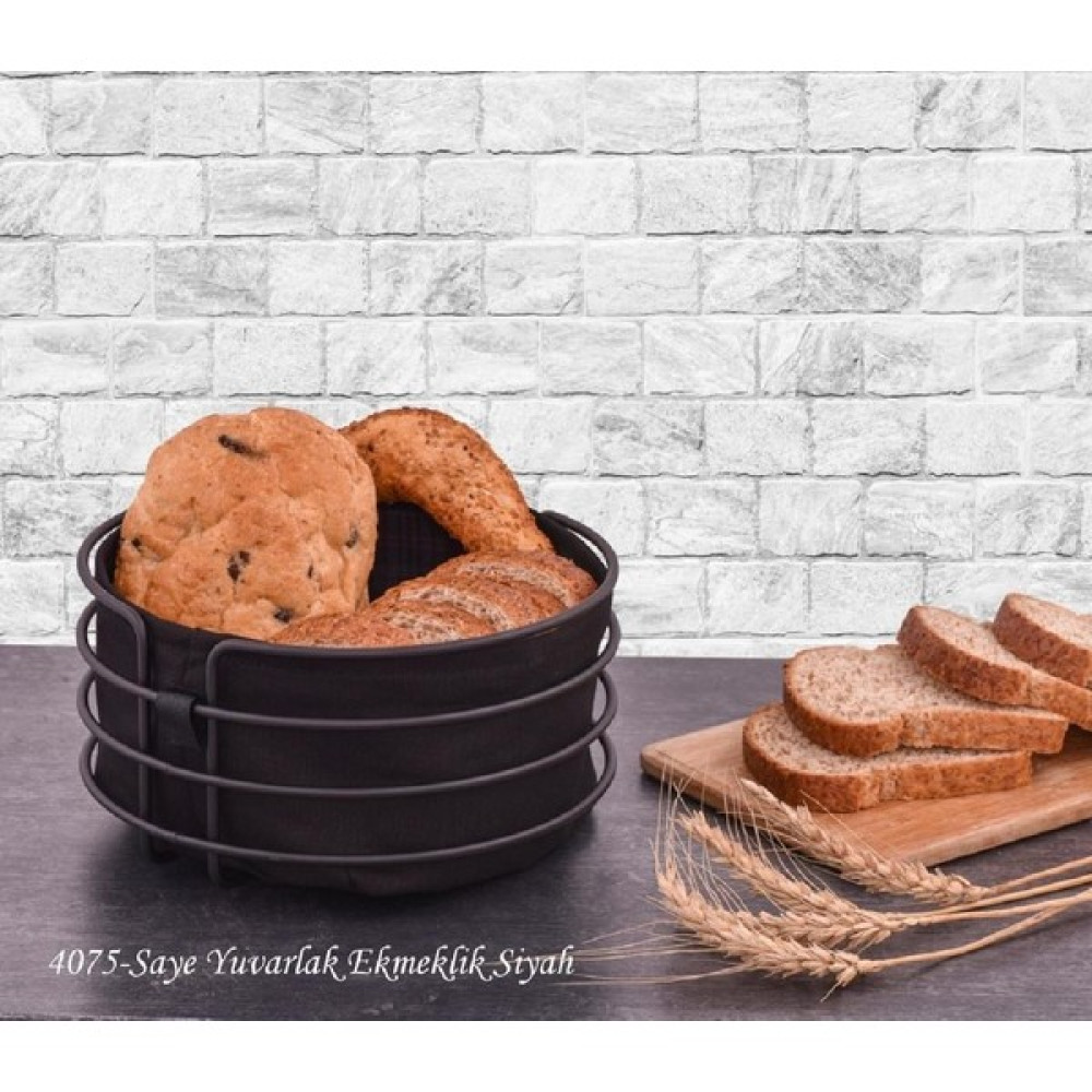 Kitchen Store Metal Ekmeklik Siyah Şeritli Siyah Kumaş Yuvarlak Ekmek Sepeti Saklama Kapları Fiyatı