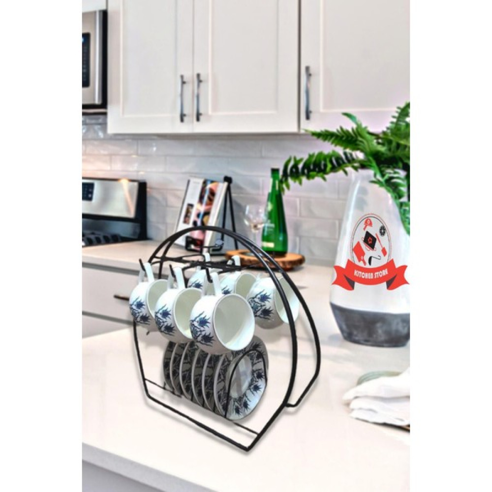 Kitchen Store Siyah Metal Kahve Fıncan Askı Aparatı Kupa Askısı Tabak Bölmeli Stand Fincan / Bardak / Kahve Takımı Fiyatı
