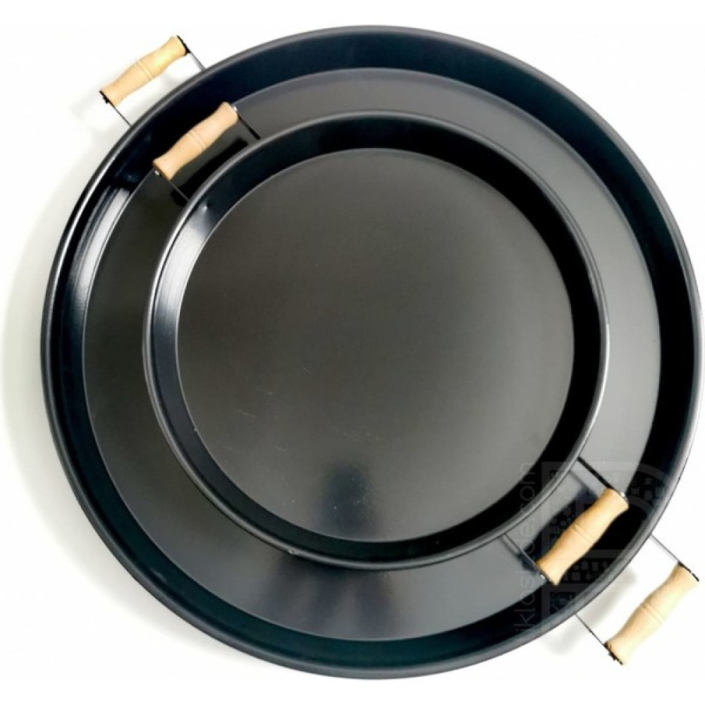 Kitchen Trend 2 Li 51 cm ve 37 cm Ahşap Kulplu Metal Yuvarlak Siyah Tepsi Sunum Tepsi, Kahvaltı Tepsisi Servis Tepsisi Fiyatı