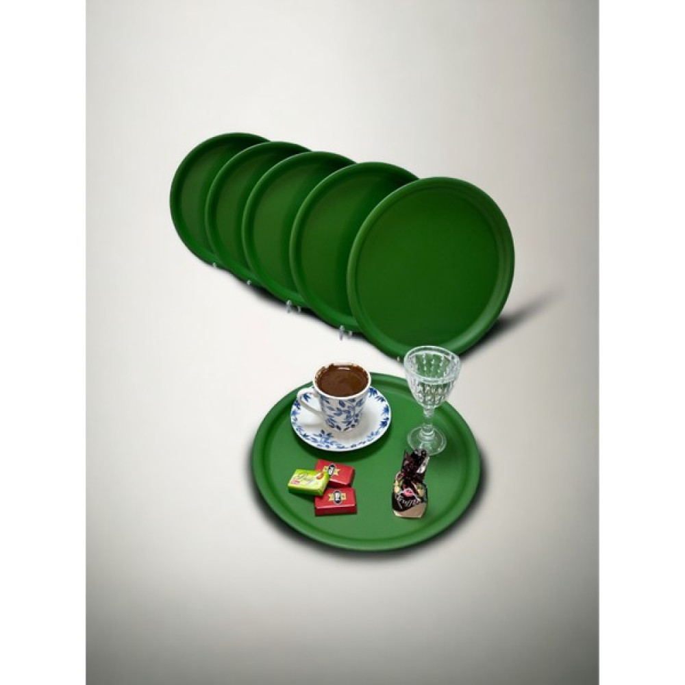 Kitchen Trend 6 Lı 22 cm Yeşil Metal Yuvarlak Çay, Kahve, Servis Tepsisi Dekoratif Sunum Tepsisi 6lıkulpsuz Servis Tepsisi Fiyatı