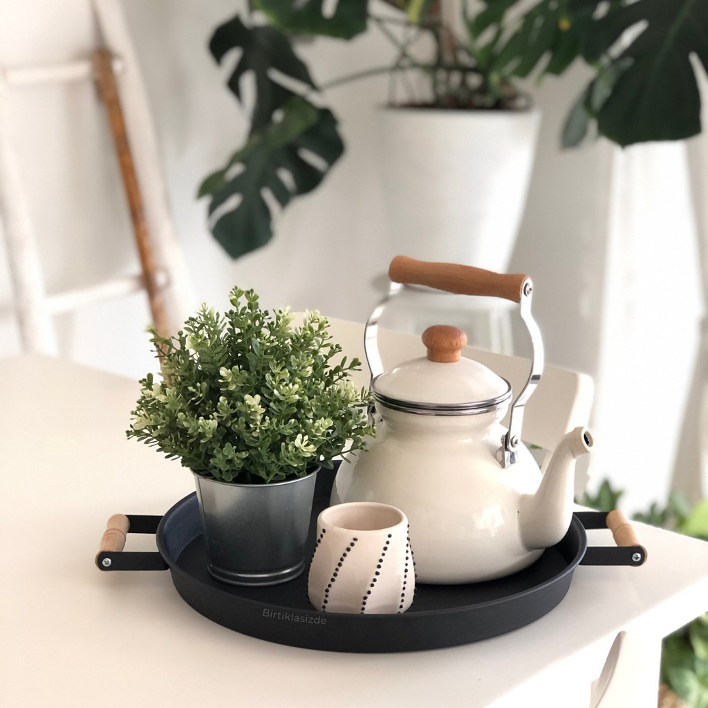 Kitchen Trend Galvaniz Yuvarlak 37 cm Ahşap Kulplu Siyah Tepsi Tepsiler / Fırın Kapları Fiyatı