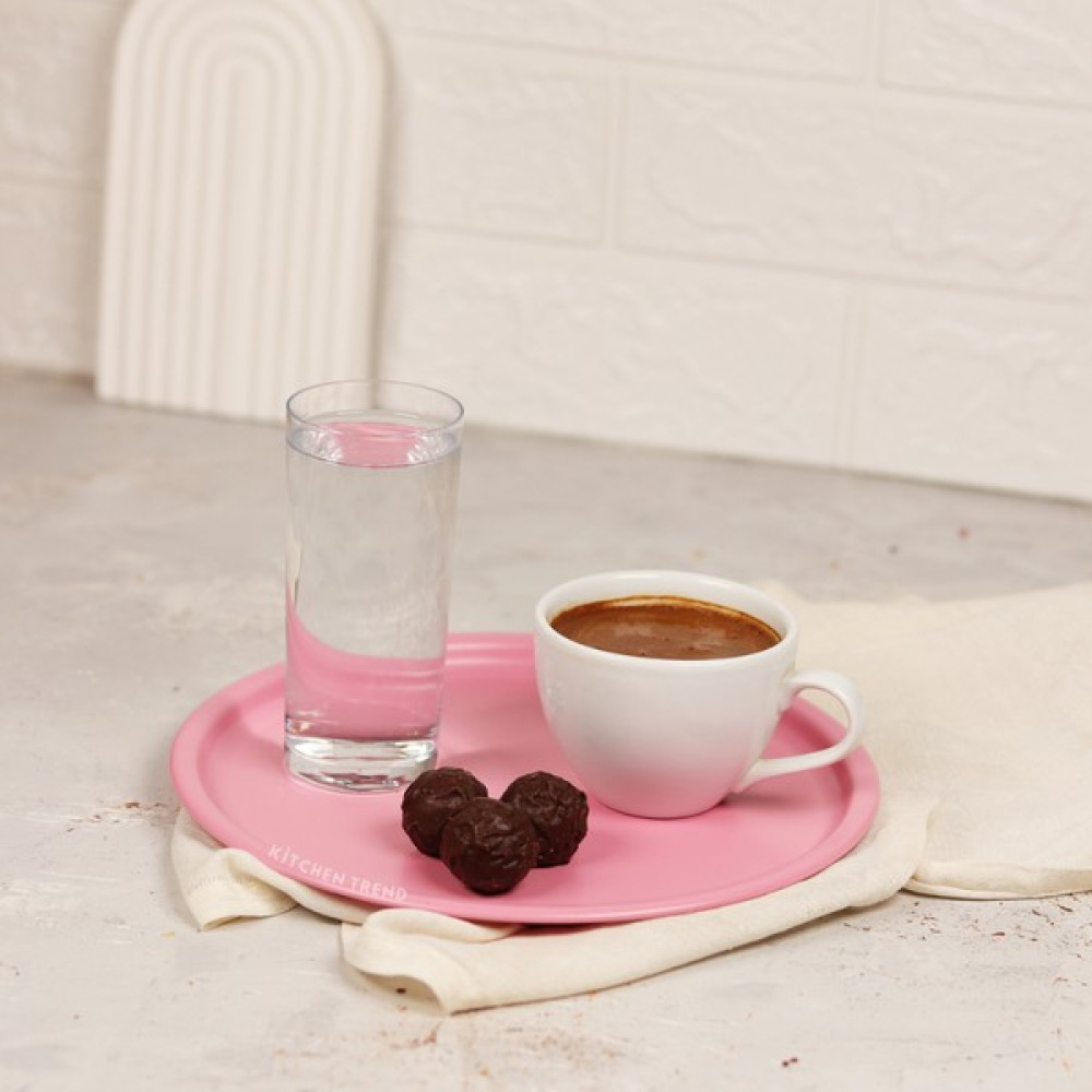 Kitchen Trend Tekli Metal Yuvarlak Çay Kahve Pasta Sunum Tepsisi 22 cm - Pembe Servis Tepsisi Fiyatı