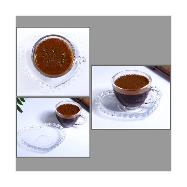 Kitchenboost Girona Kahve Fincanı Takımı - Boncuklu Kahve Fincan Seti 6 Kişilik Kalp Tabaklı 12 Parça - 12 Adet - 90 ml Fincan / Bardak / Kahve Takımı Fiyatı