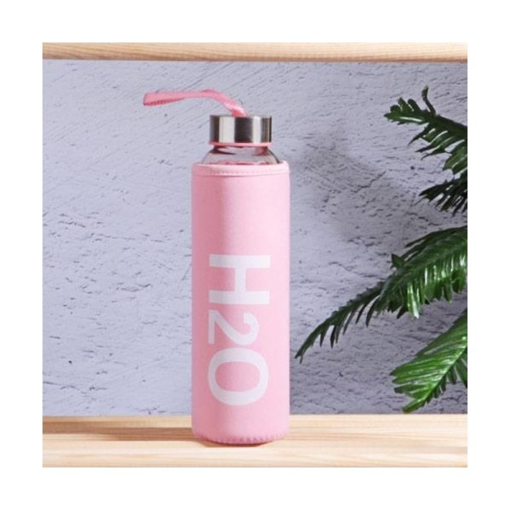 Kitchenboost Kılıflı H2O Cam Matara - Su Matarası 500 ml Suluk Pembe Matara Fiyatı