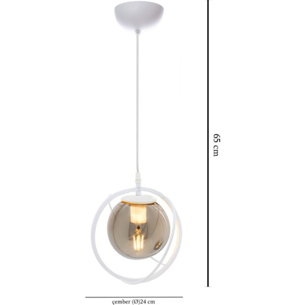 KitchenLand Tekli Beyaz Dünya, Füme Camlı Avize-Modern-Endüstriyel-Sarkıt Avize-Salon-Mutfak-Çocuk Odası-Oturma - Beyaz - Füme - 1'li Avize Fiyatı