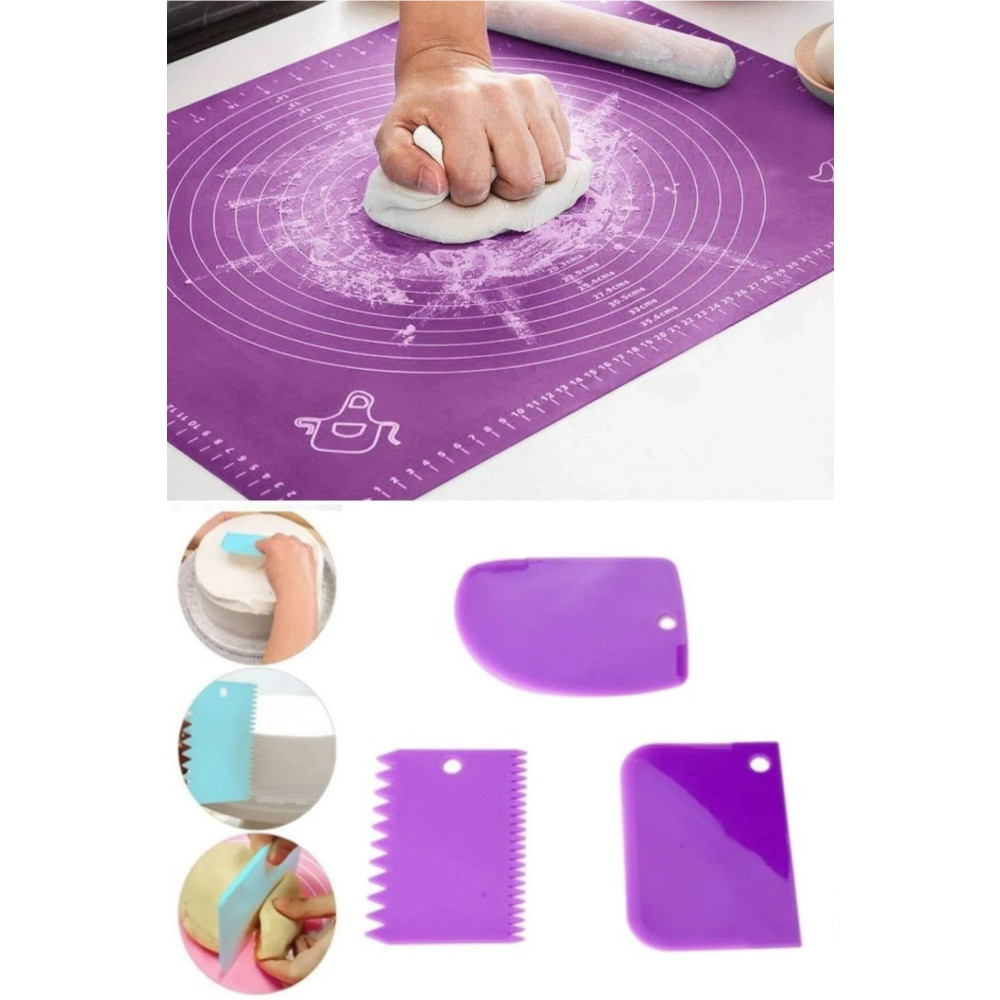 KitchenSoft 2li Set 40x50 Cm Silikon Hamur Açma Matı Ve 3lü Hamur Kesici Kazıyıcı Set Hamur Yoğurma Makinesi Fiyatı