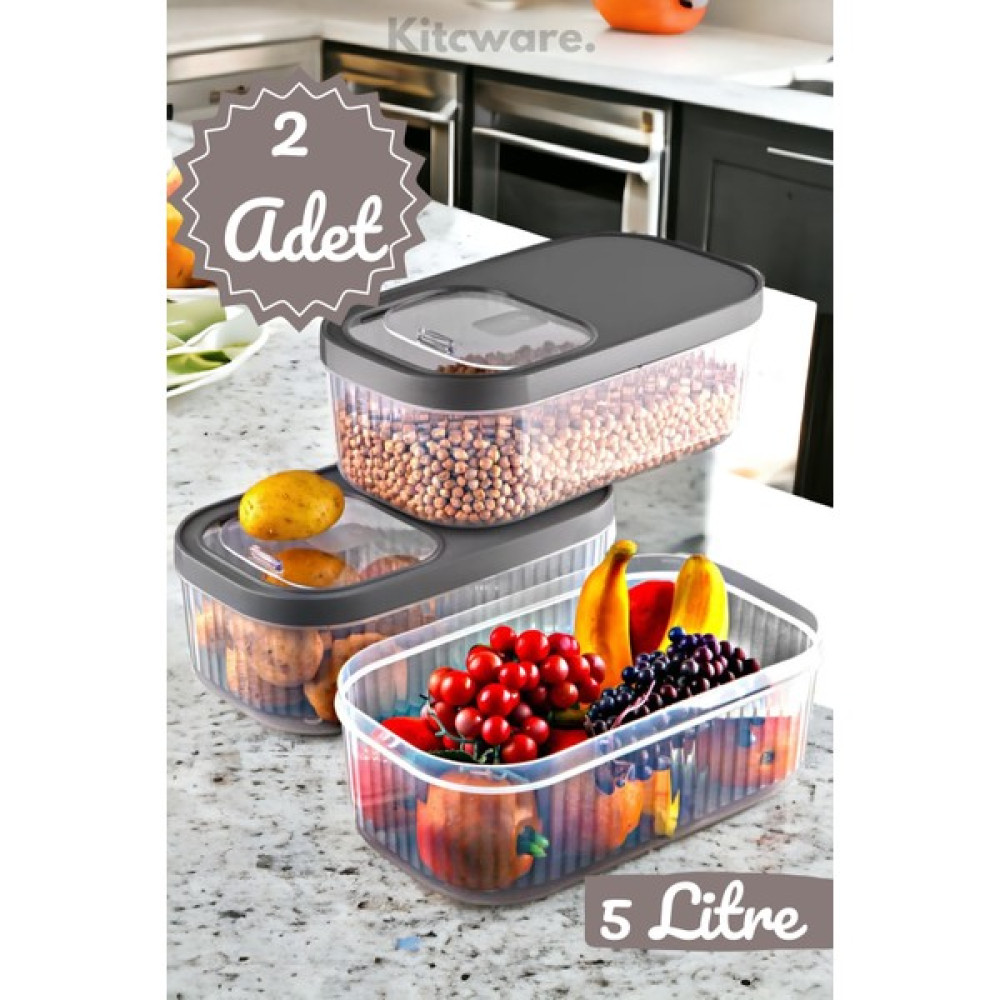 Kitcware Erzak Saklama Kabı, Un ve Deterjan Saklama Kabı, Çok Amaçlı Saklama Kabı, 2'li Set, 5 Litre Saklama Kapları Fiyatı