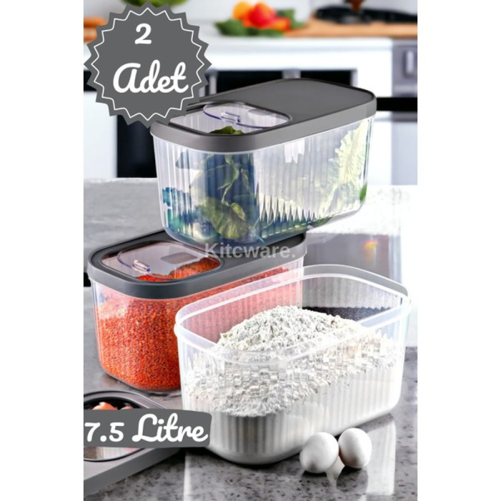 Kitcware Saklama Kabı, Erzak Saklama Kabı, Un Deterjan Saklama Kabı, 2'li Set, 7.5 Litre Saklama Kapları Fiyatı