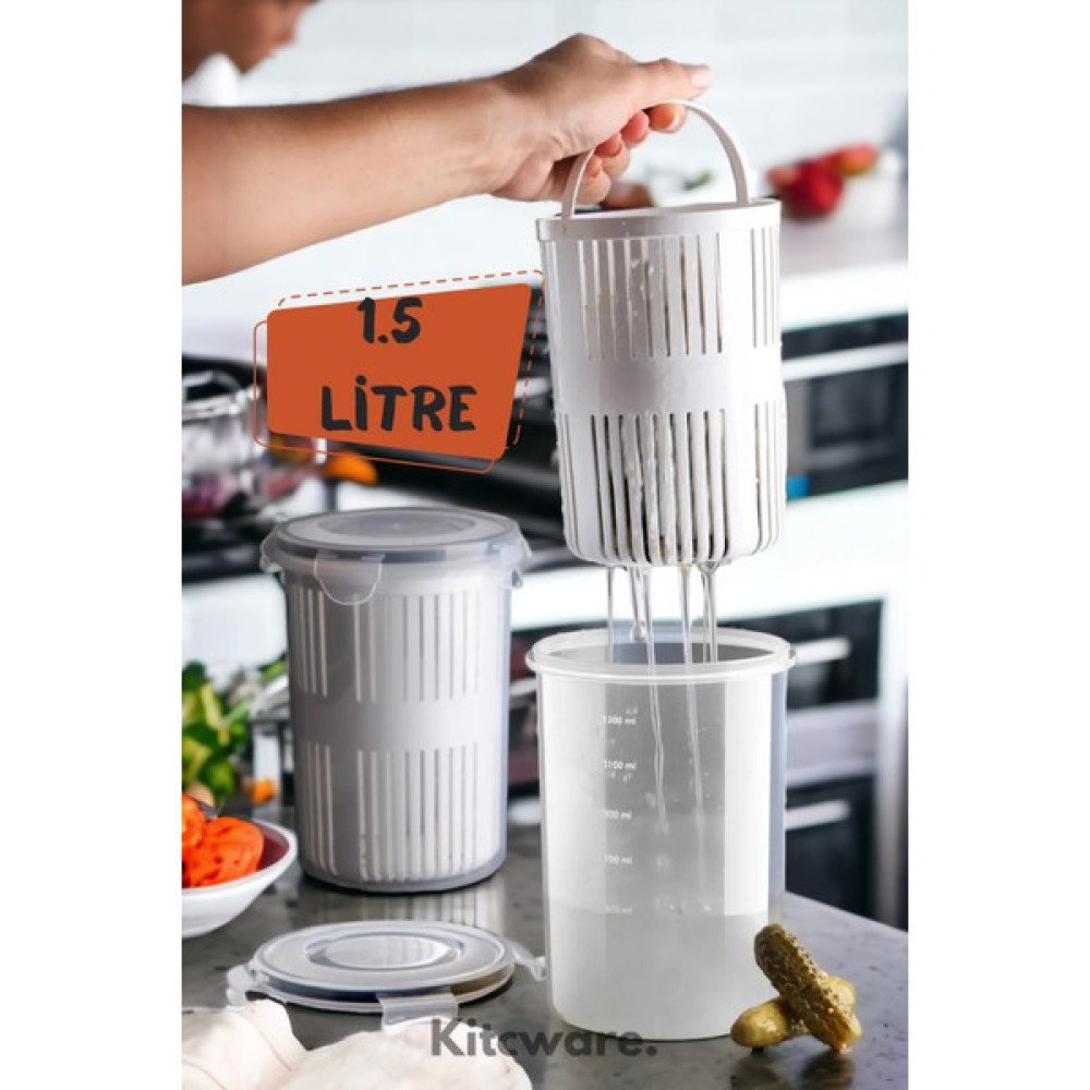 Kitcware Saklama Kabı, Turşu ve Zeytin Saklama Kabı, Süzgeçli Saklama Kabı, Zeytinlik, Turşuluk 1.5 Litre Saklama Kapları Fiyatı