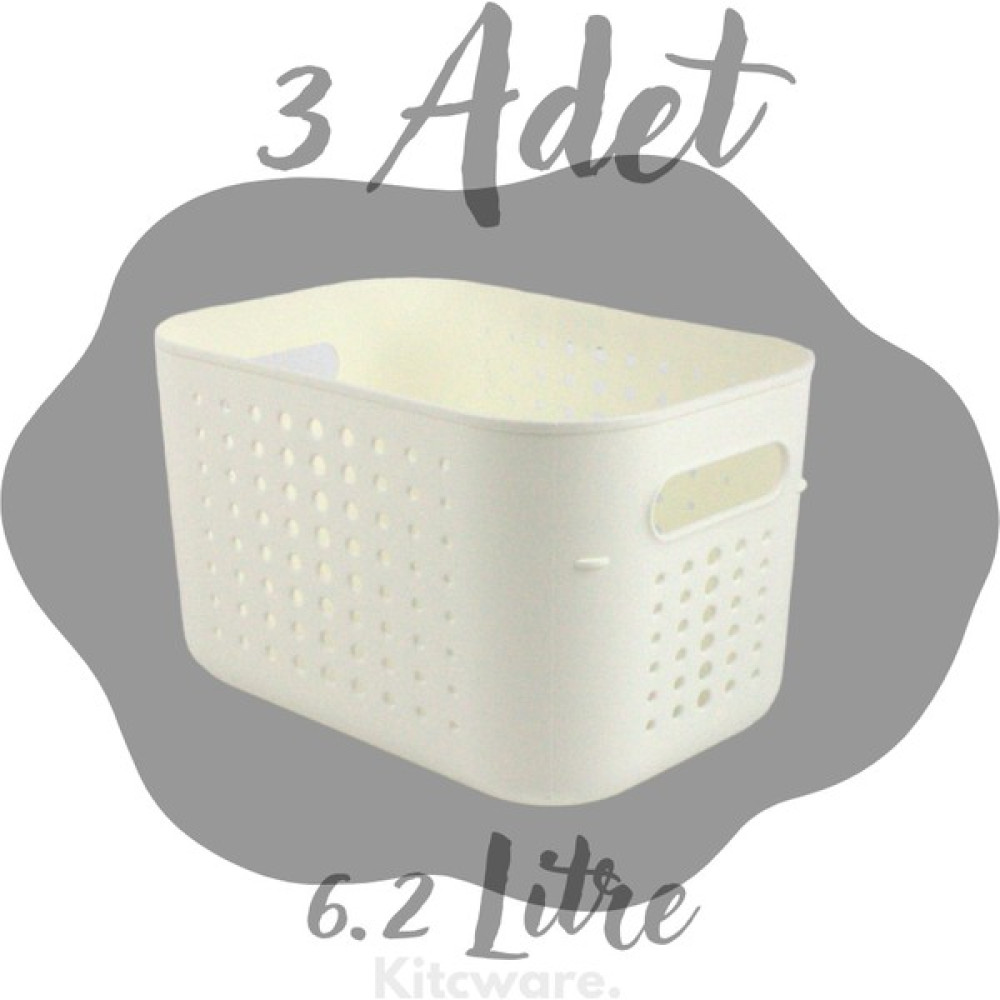 Kitcware Sepet, Organizer Kutu, Oyuncak Sepeti, Renkli Çok Amaçlı Kutu, Düzenleyici Kutu, 3'lü Set 6.2 Litre - Beyaz Sepet Fiyatı