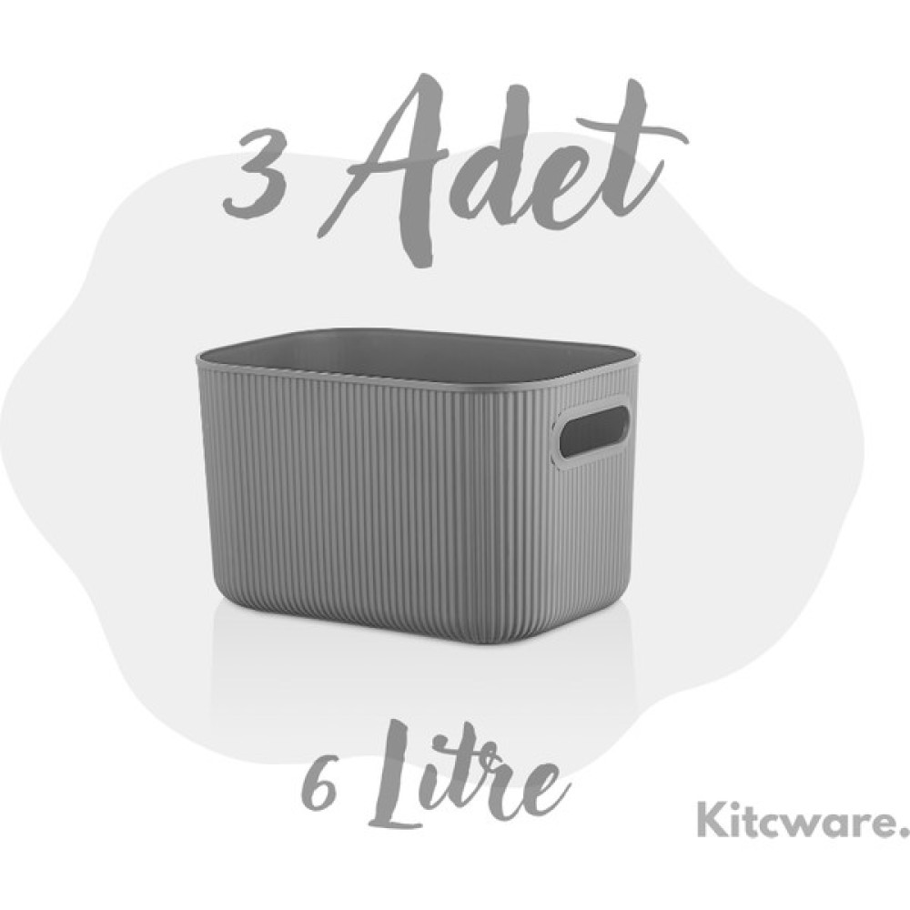 Kitcware Sepet, Organizer Sepet, Oyuncak Sepeti, Renkli Çok Amaçlı Kutu, 3'lü Set, 6 Litre - Gri Sepet Fiyatı